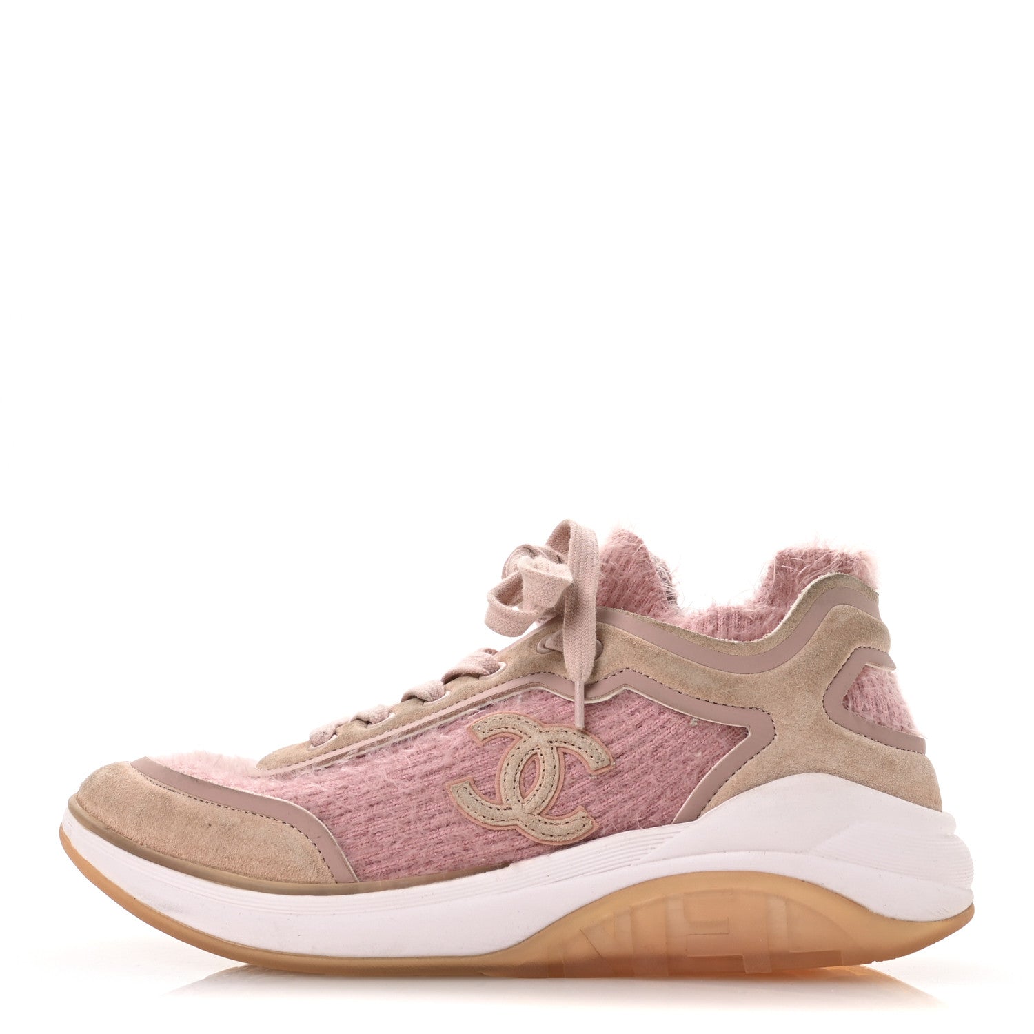 Suede Calfskin Stretch Fabric CC Sneakers 38.5 Pink