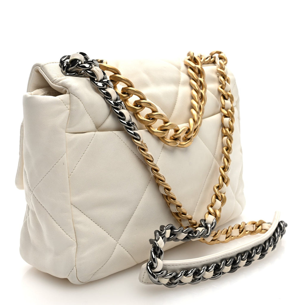 Lambskin Quilted Large Chanel 19 Flap White
