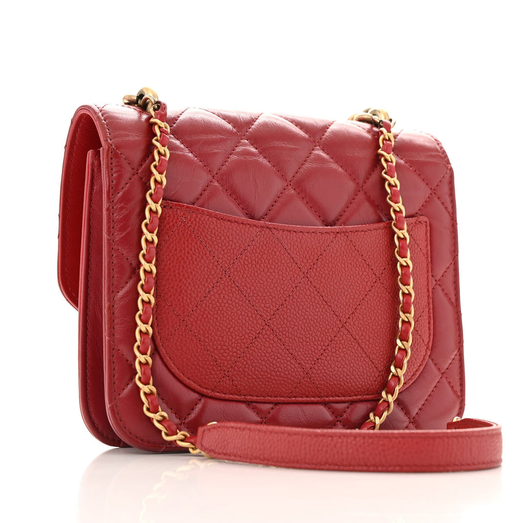 Calfskin Caviar Quilted Mini Chain Handle Flap  Red