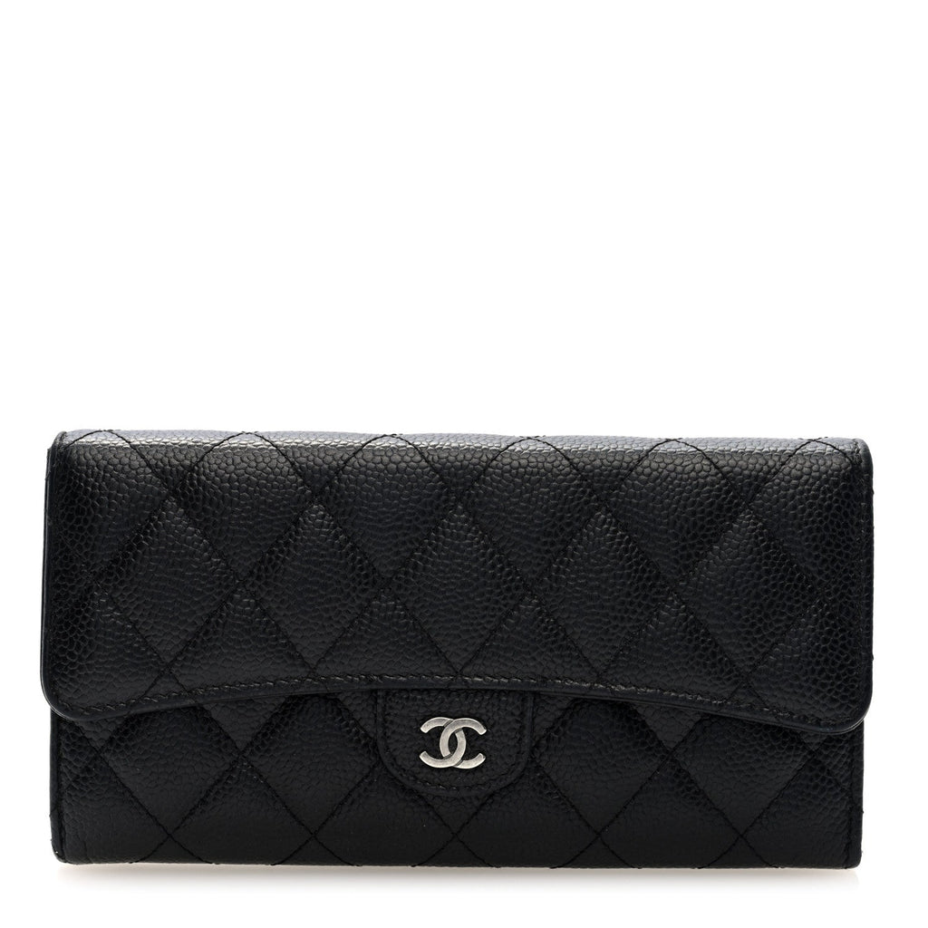 Caviar Quilted Large Gusset Flap Wallet Black
