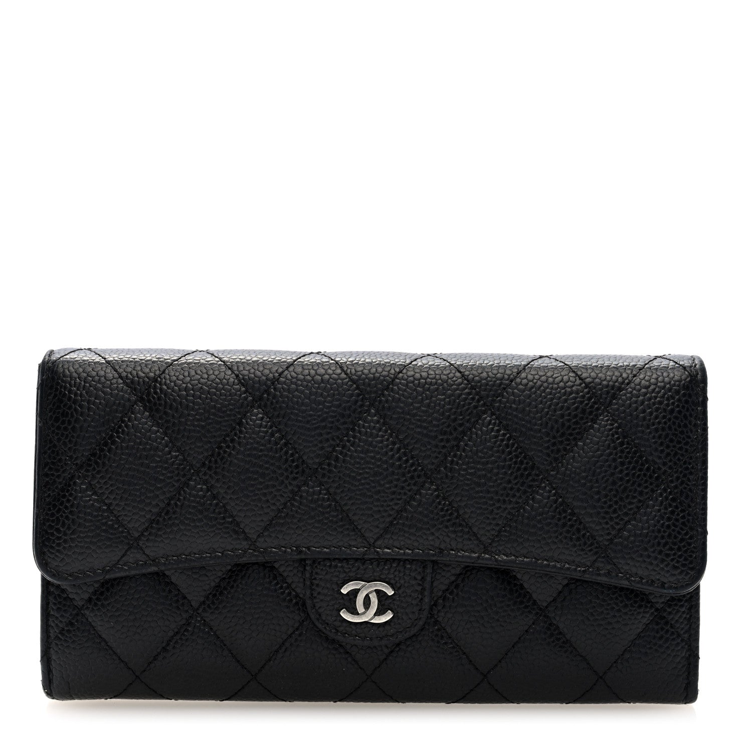 Caviar Quilted Large Gusset Flap Wallet Black