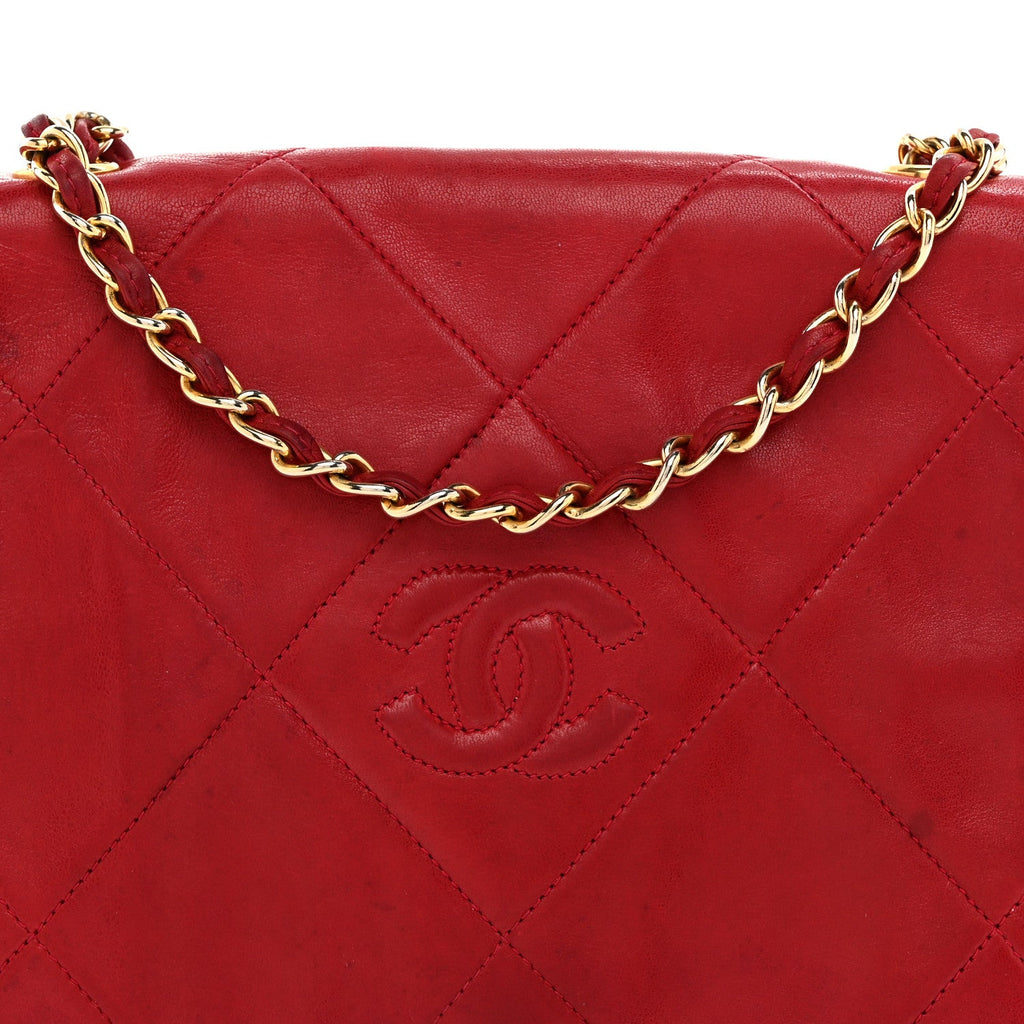 Lambskin Quilted CC Shoulder Bag Red