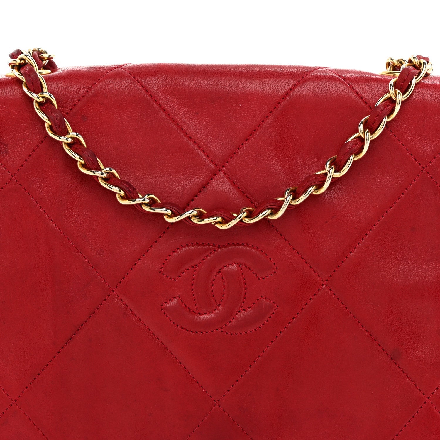 Lambskin Quilted CC Shoulder Bag Red
