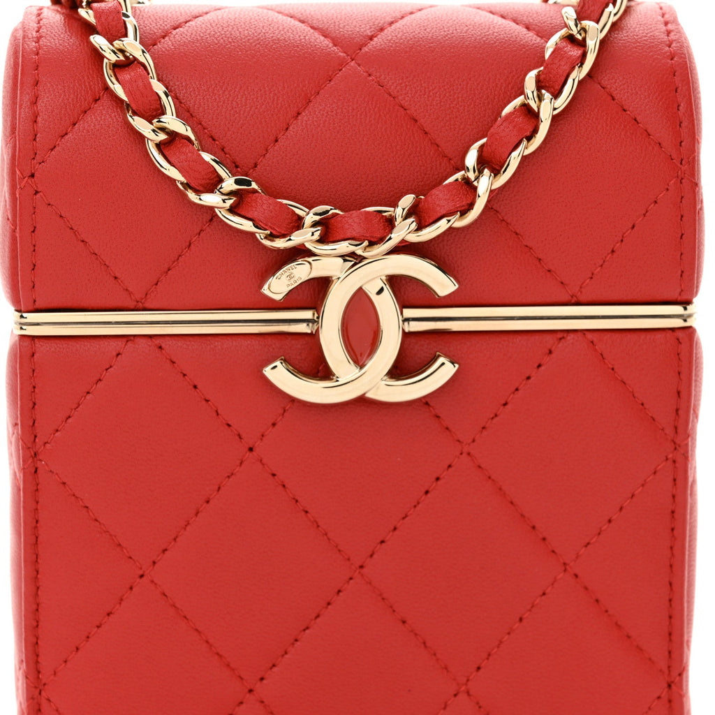 Lambskin Quilted Small Box With Chain Red