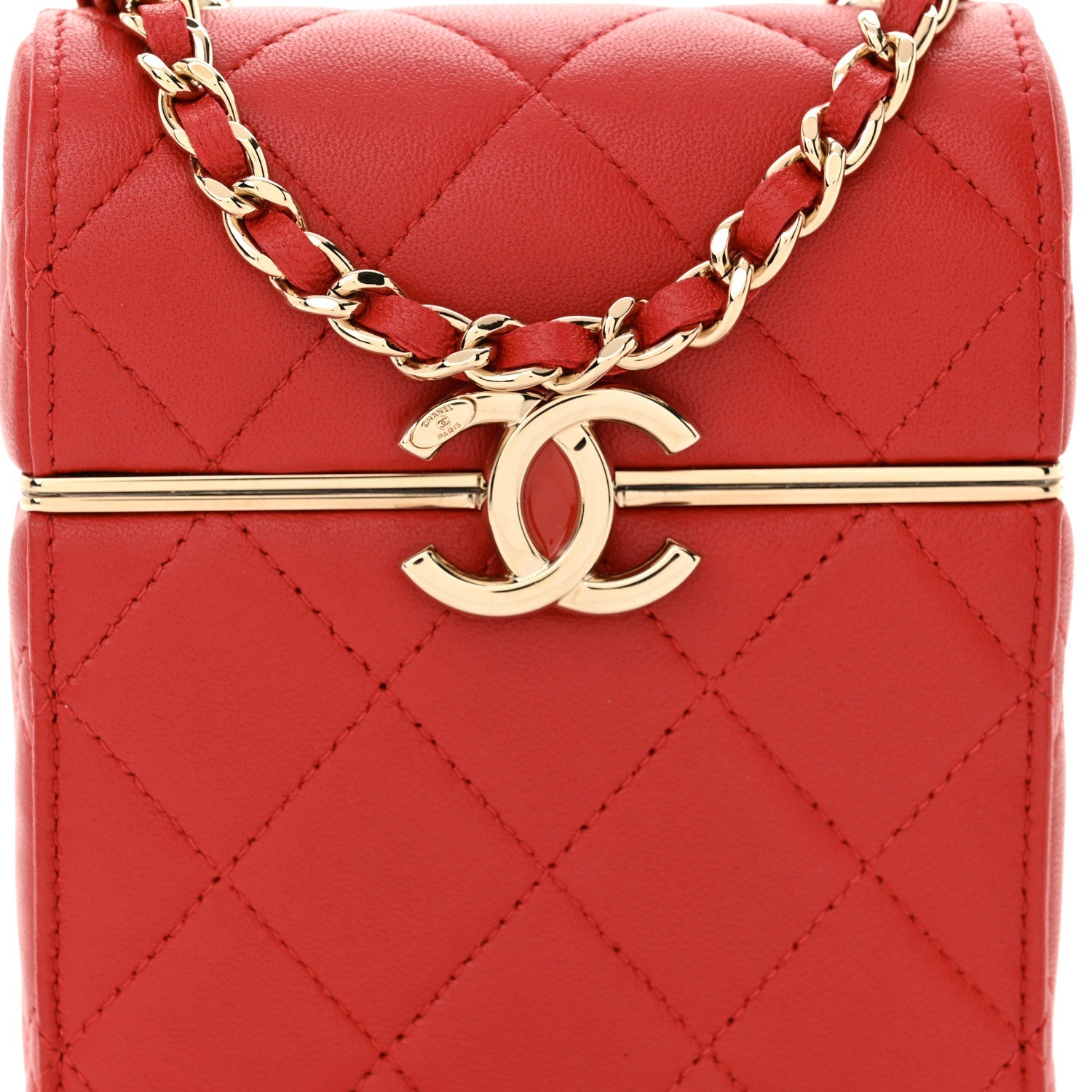 Lambskin Quilted Small Box With Chain Red