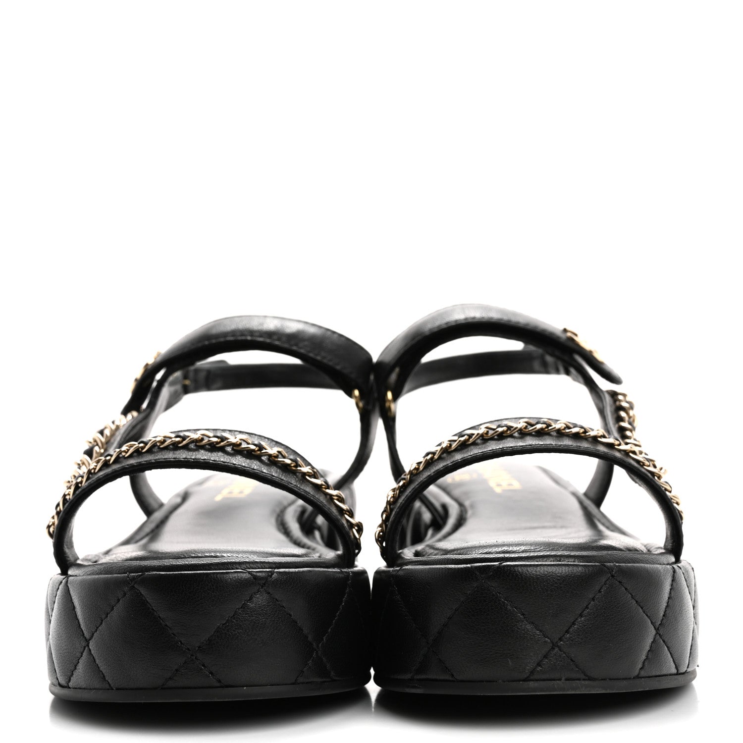 Lambskin Quilted Chain CC Platform Sandals 37.5 Black