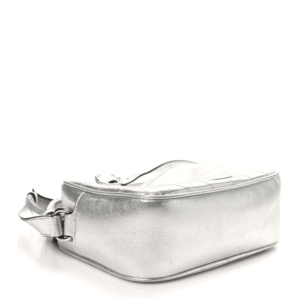 Metallic Sakai Be Green Calfskin Diagonal Stitched Small Blondie Shoulder Bag Silver