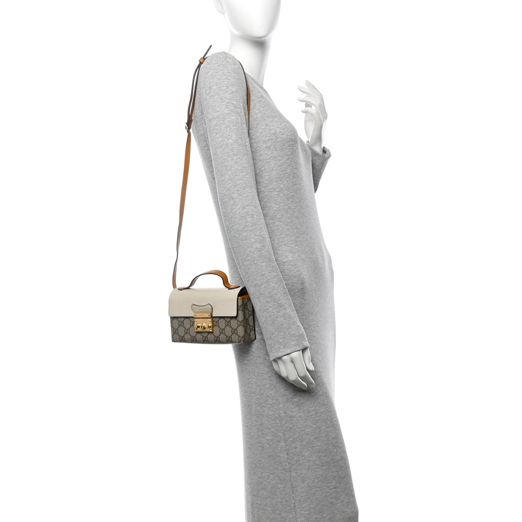 GG Supreme Monogram New Sakai Calfskin Mini Padlock Top Handle Shoulder Bag Beige Ebony Mystic White Sun Oil