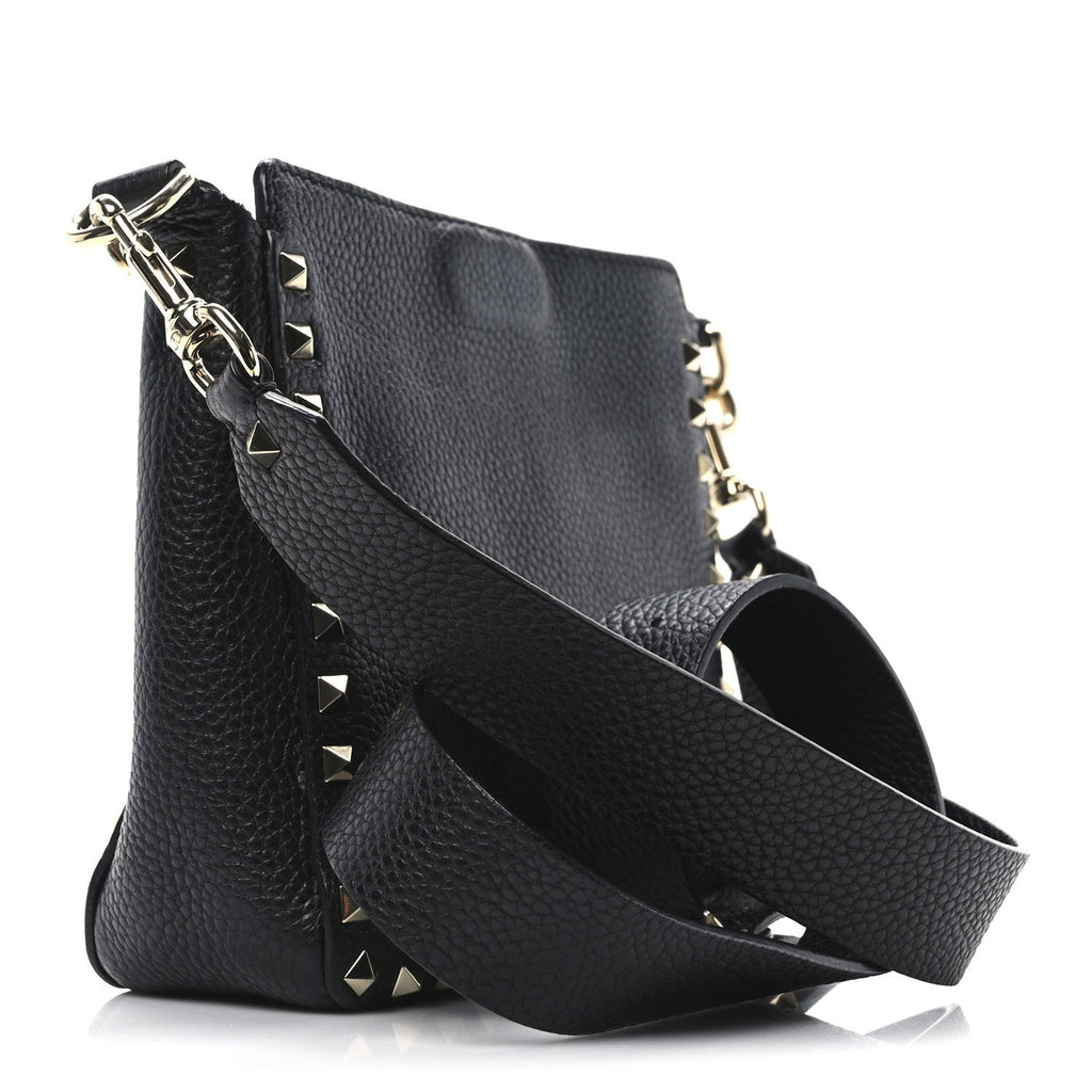 Pebbled Calfskin Mini Rockstud Flip-Lock Messenger Bag Black