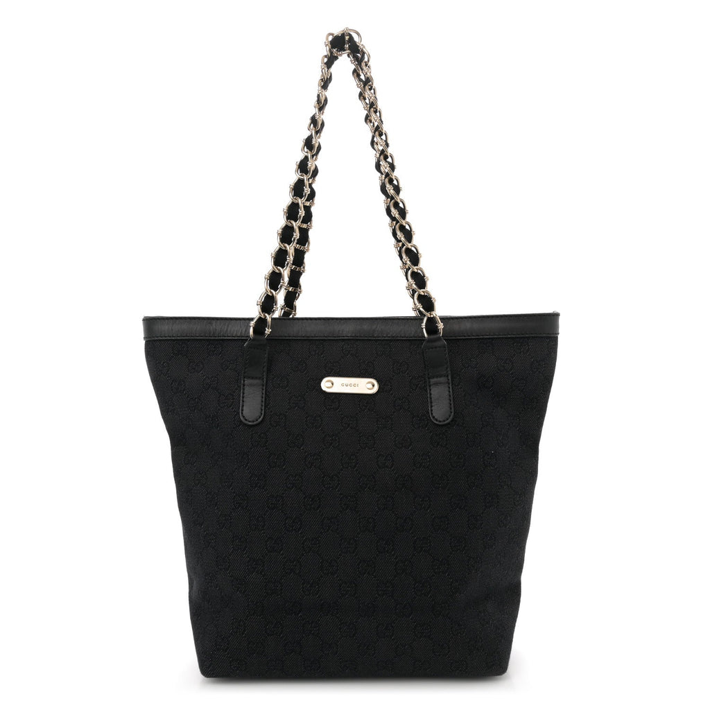 Denim Monogram Chain Bucket Tote Black