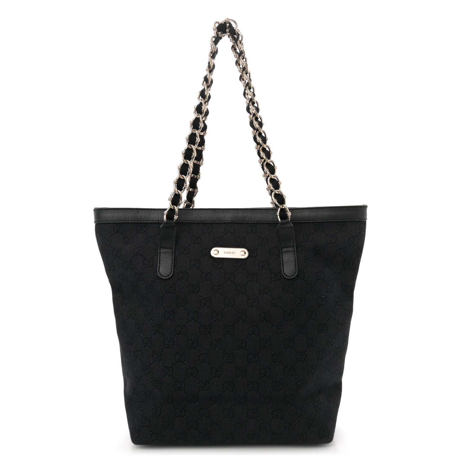 Denim Monogram Chain Bucket Tote Black