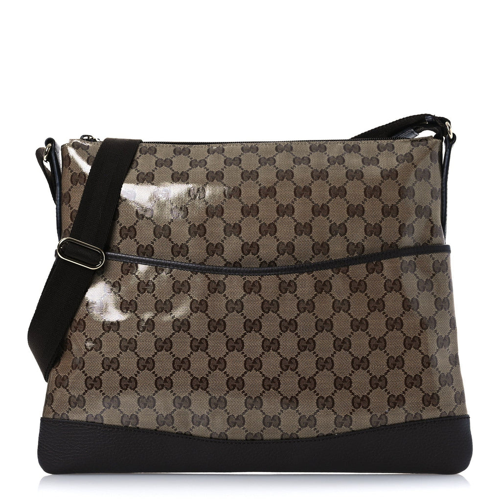 Crystal Monogram Medium Flat Messenger Bag Dark Brown
