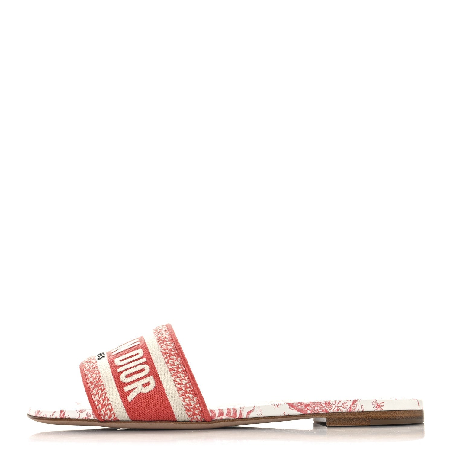Canvas Soleil Embroidered Dway Flat Slide Sandals 38.5 Coral