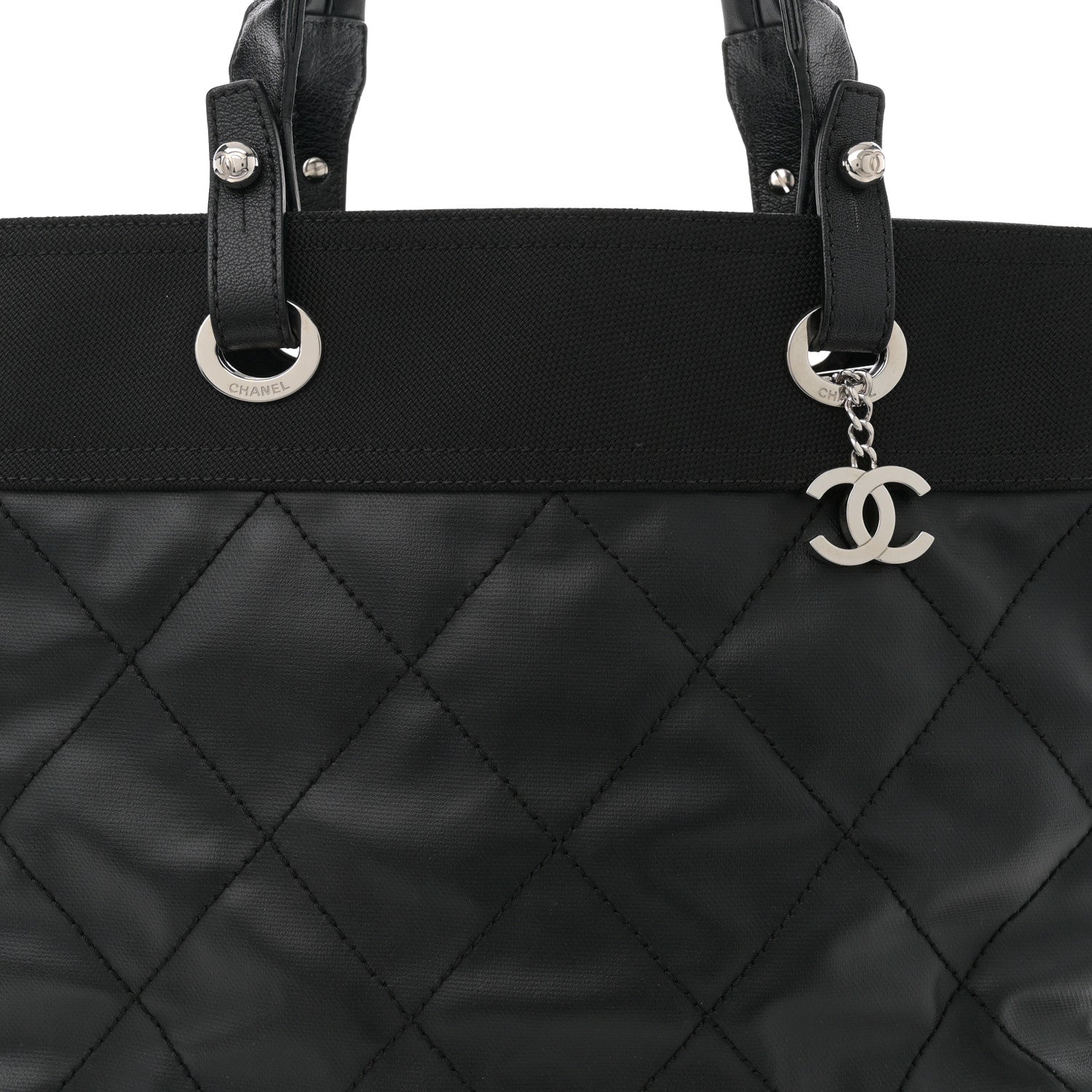 Coated Canvas Quilted Large Paris Biarritz Tote Black