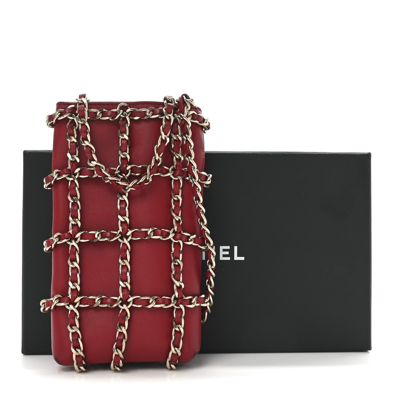 Lambskin Tech Me Out Clutch With Chain Red