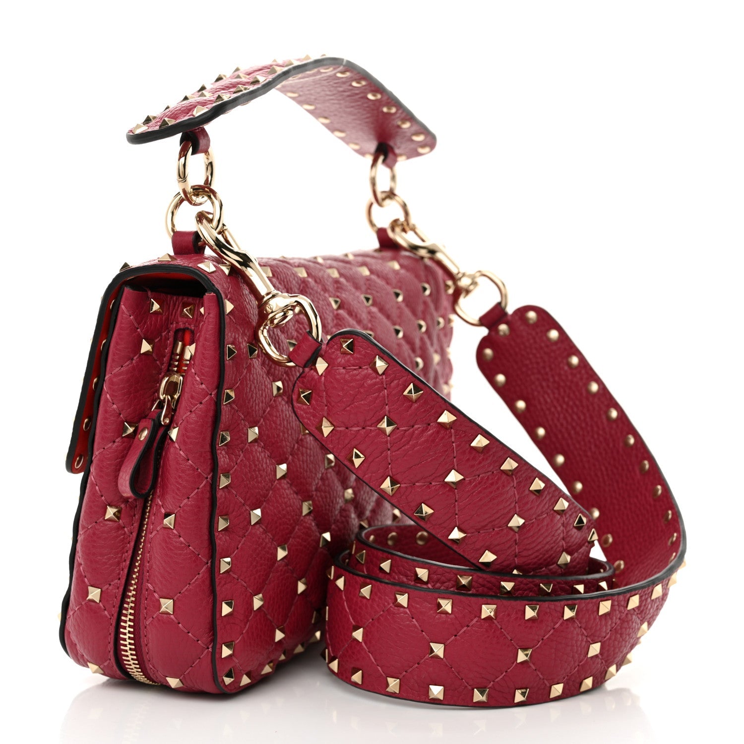 Grained Calfskin Medium Rockstud Spike Shoulder Bag Berry Pink