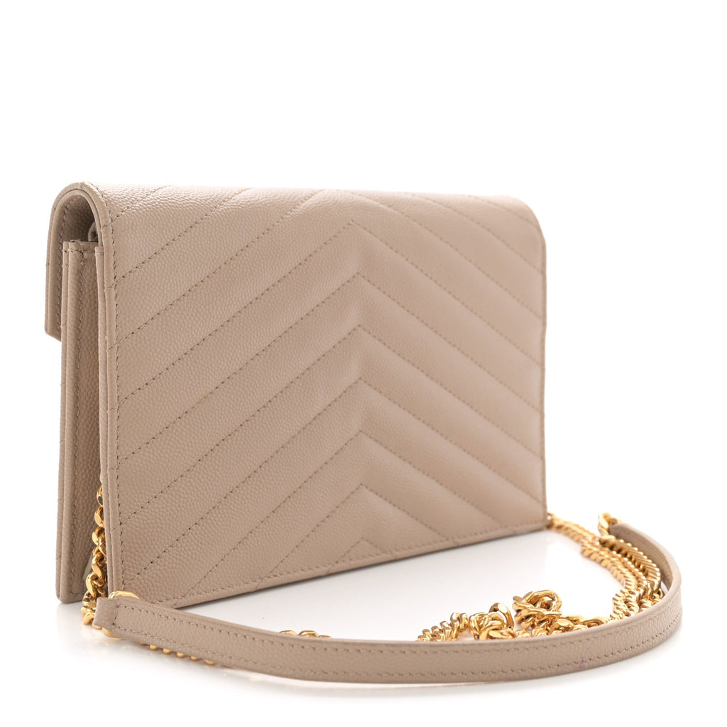 Grain De Poudre Matelasse Chevron Monogram Envelope Chain Wallet Dark Latte