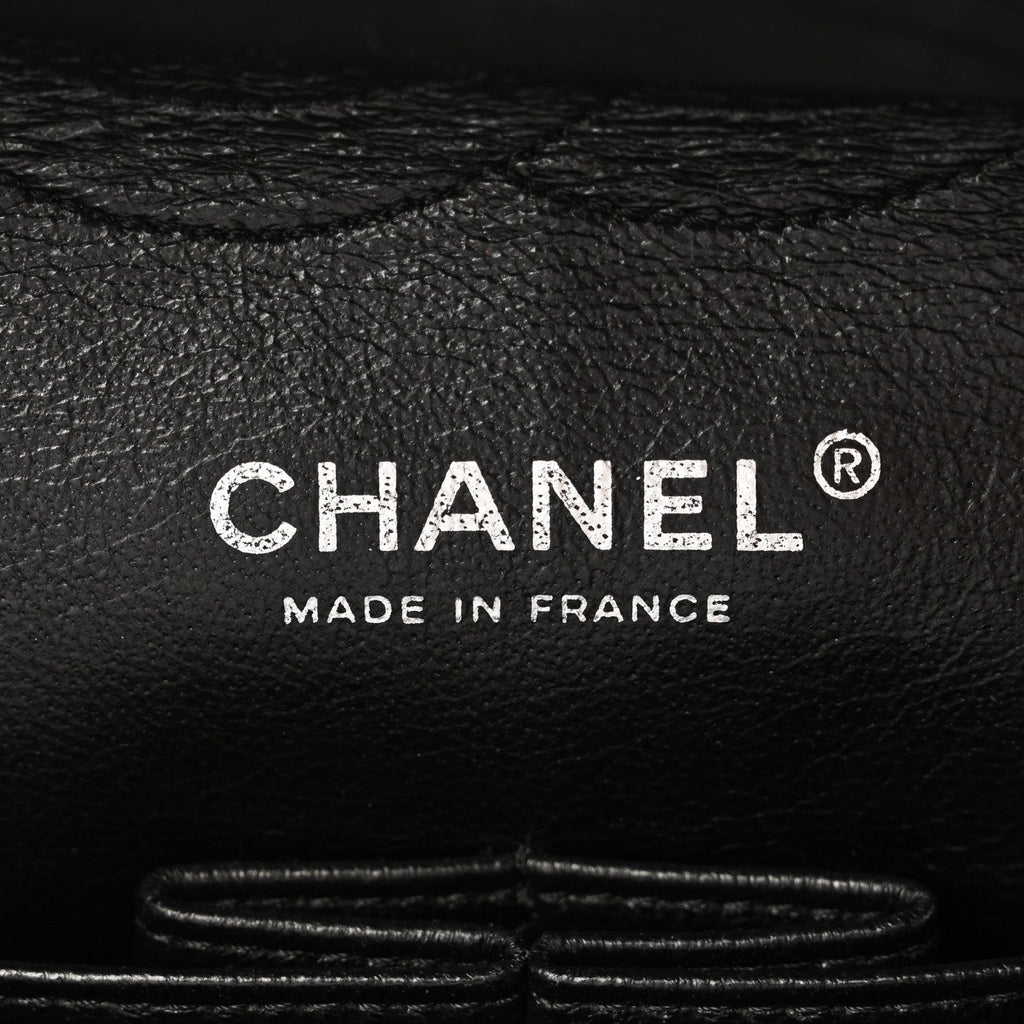 Patent Calfskin Quilted Medium Double Flap Black