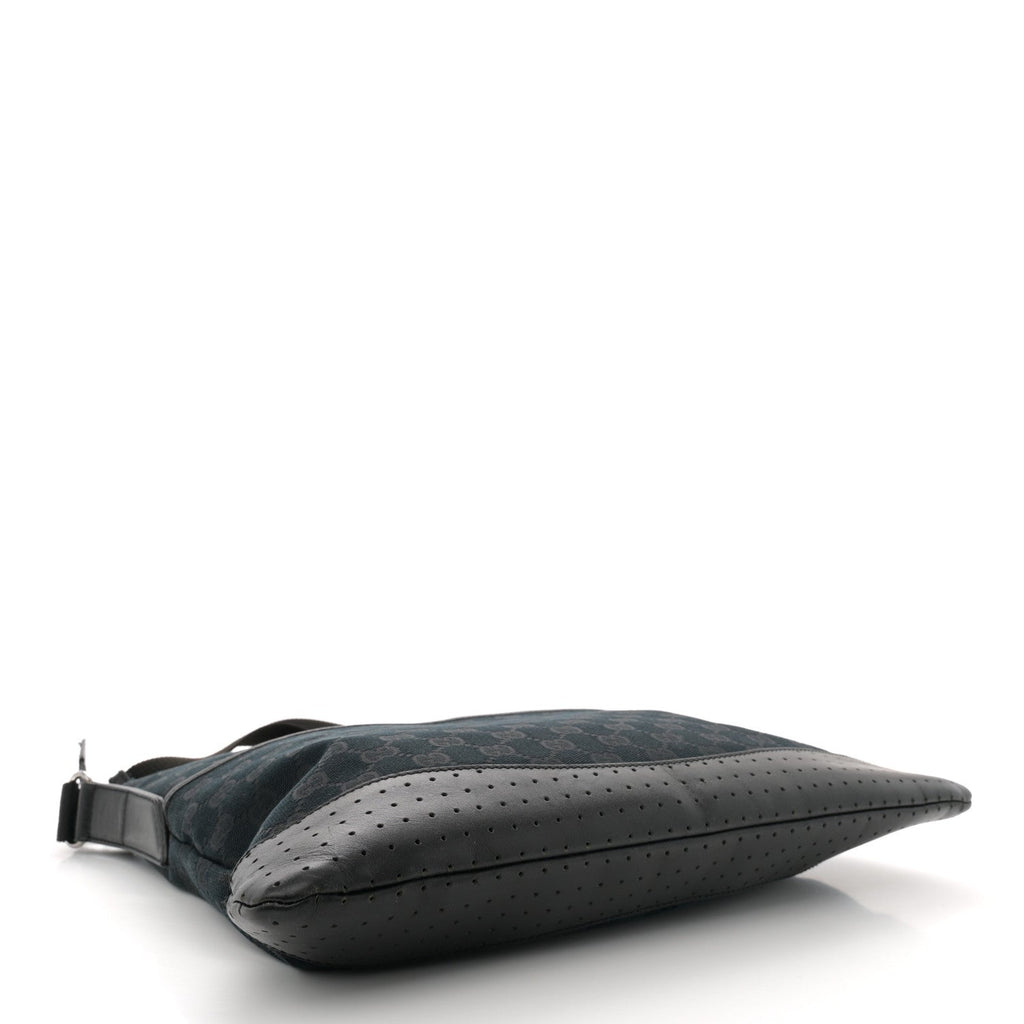 Monogram Calfskin Perforated Medium Flat Messenger Bag Black