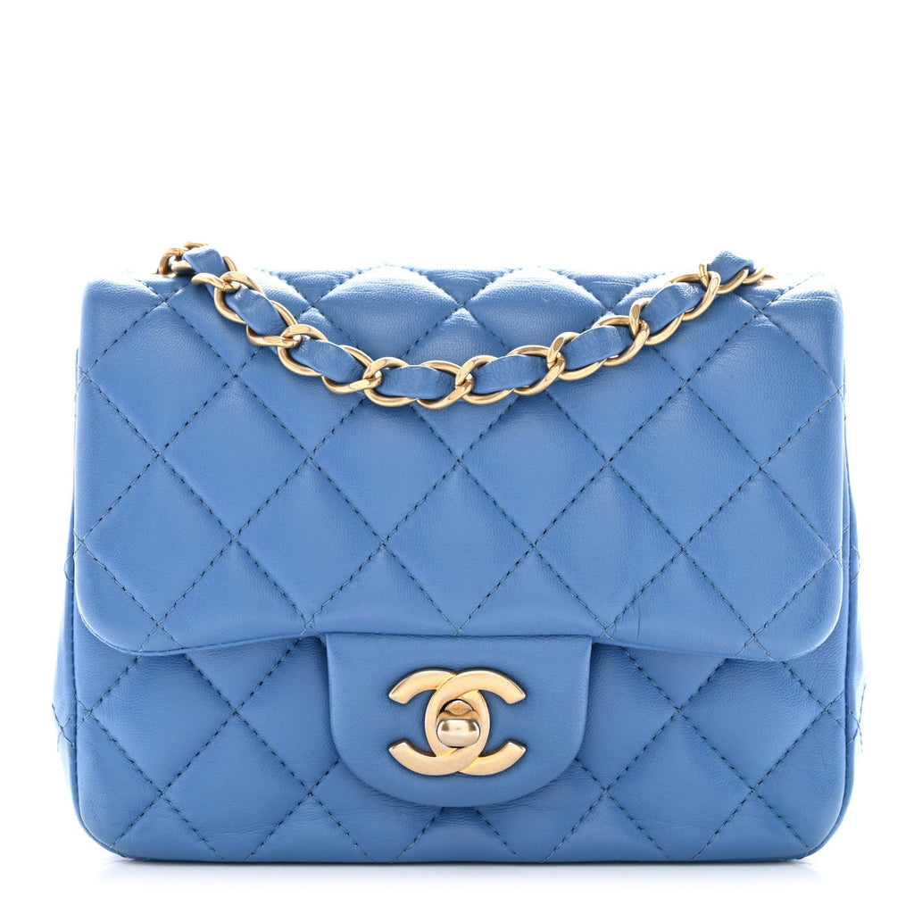 Lambskin Quilted Mini Square Flap Blue