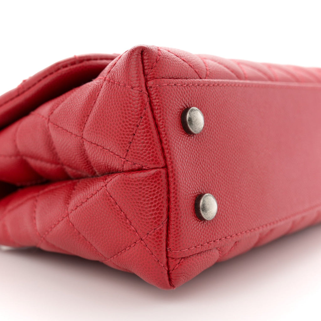 Caviar Quilted Mini Coco Handle Flap Red