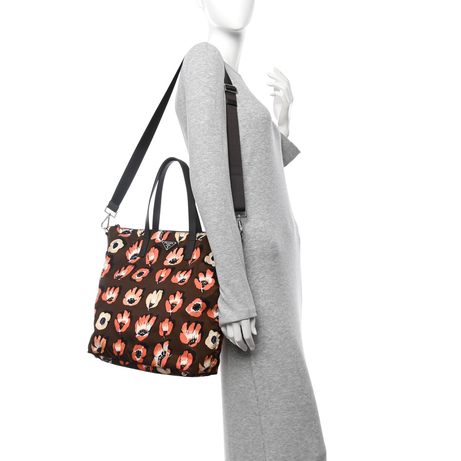 Tessuto Stampato Nylon Saffiano Floral Print Tote Brown Multicolor
