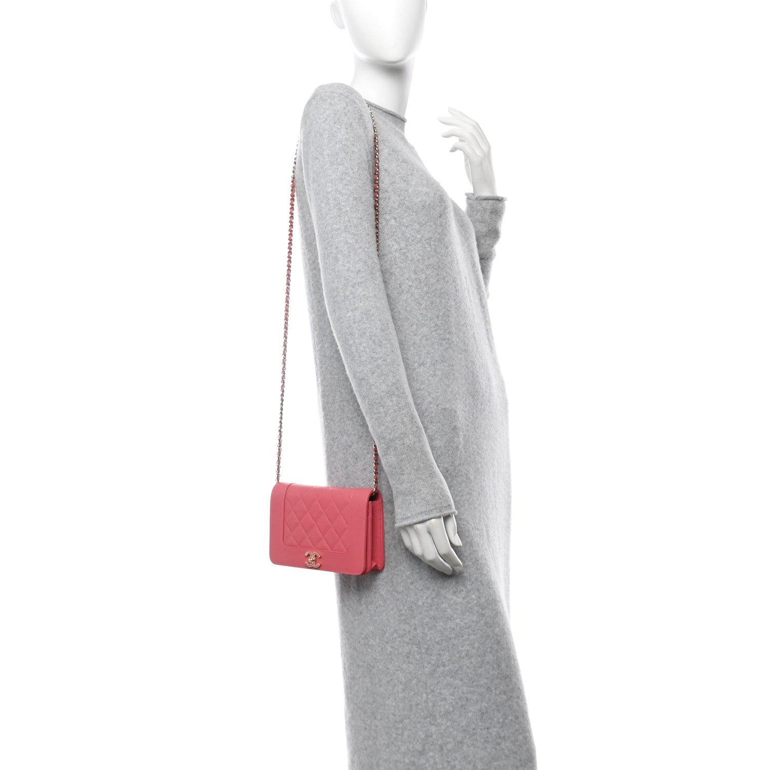 Caviar Quilted Vintage Mademoiselle Wallet On Chain WOC Dark Pink