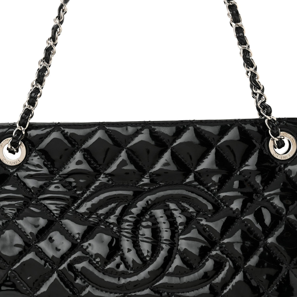 Patent Quilted Timeless CC Shopping Tote Black