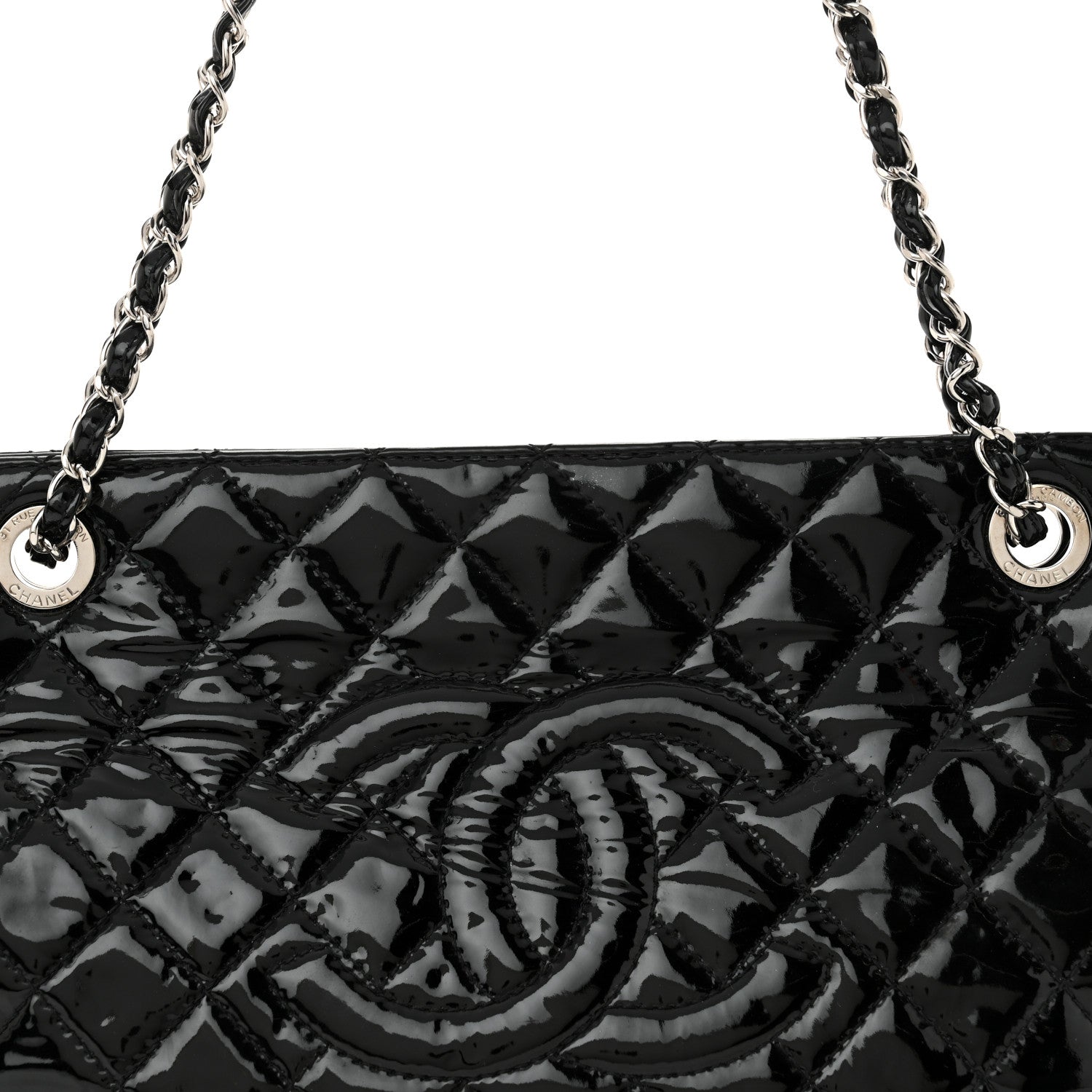 Patent Quilted Timeless CC Shopping Tote Black