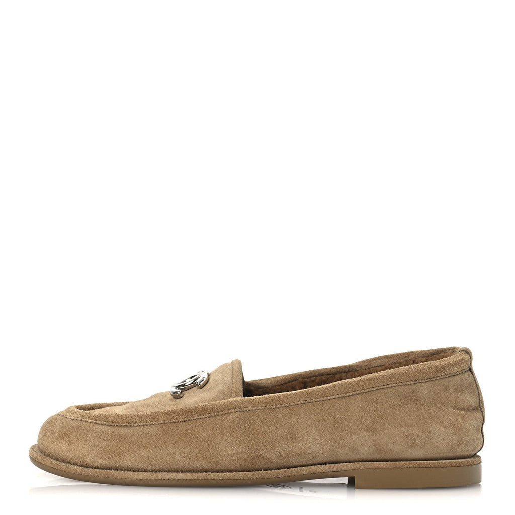 Suede Calfskin CC Loafers 38 Dark Beige
