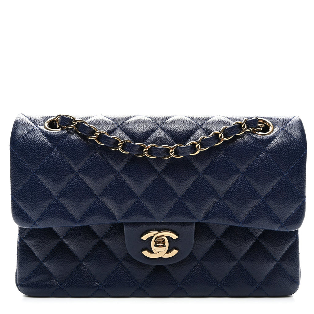 Caviar Quilted Small Double Flap Navy