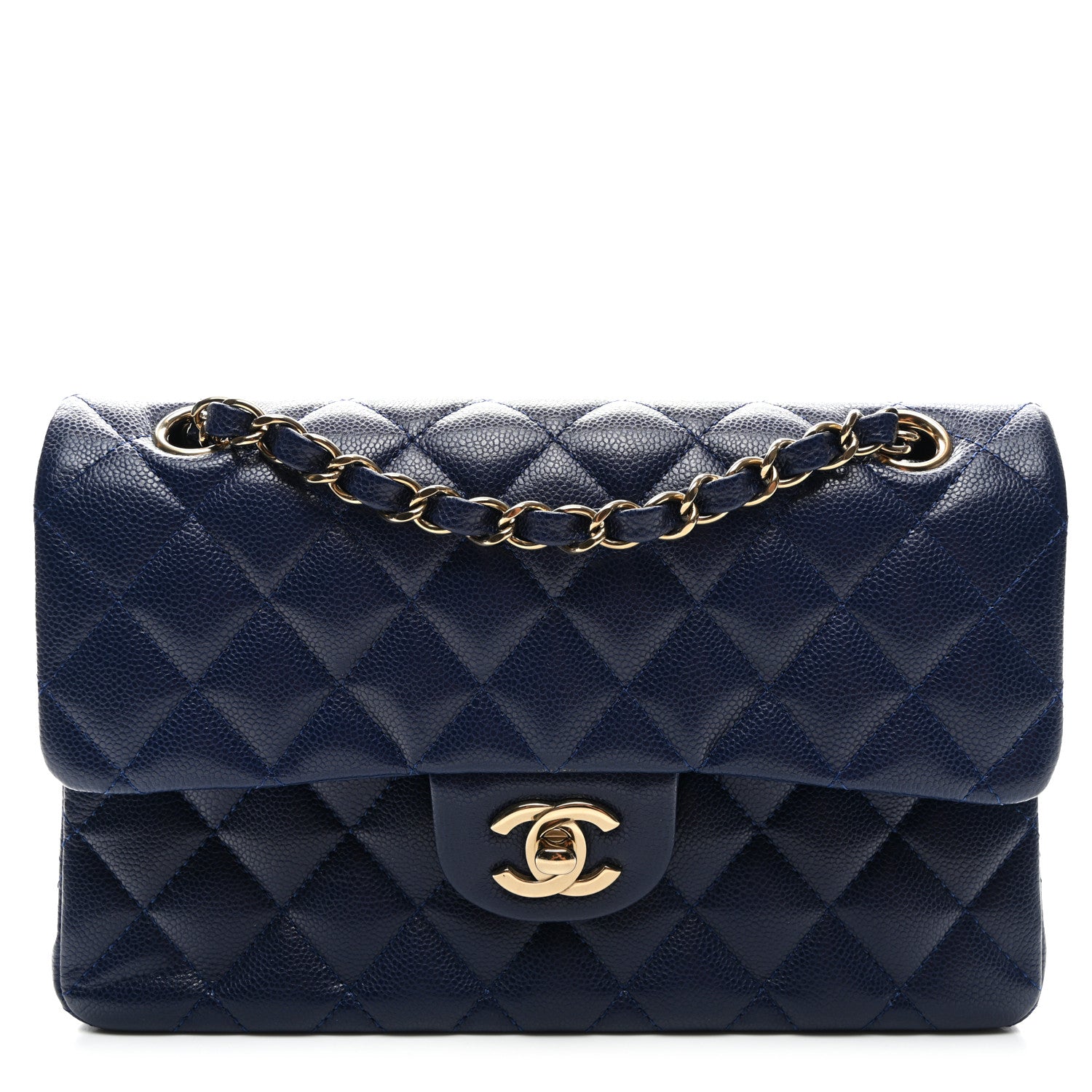 Caviar Quilted Small Double Flap Navy