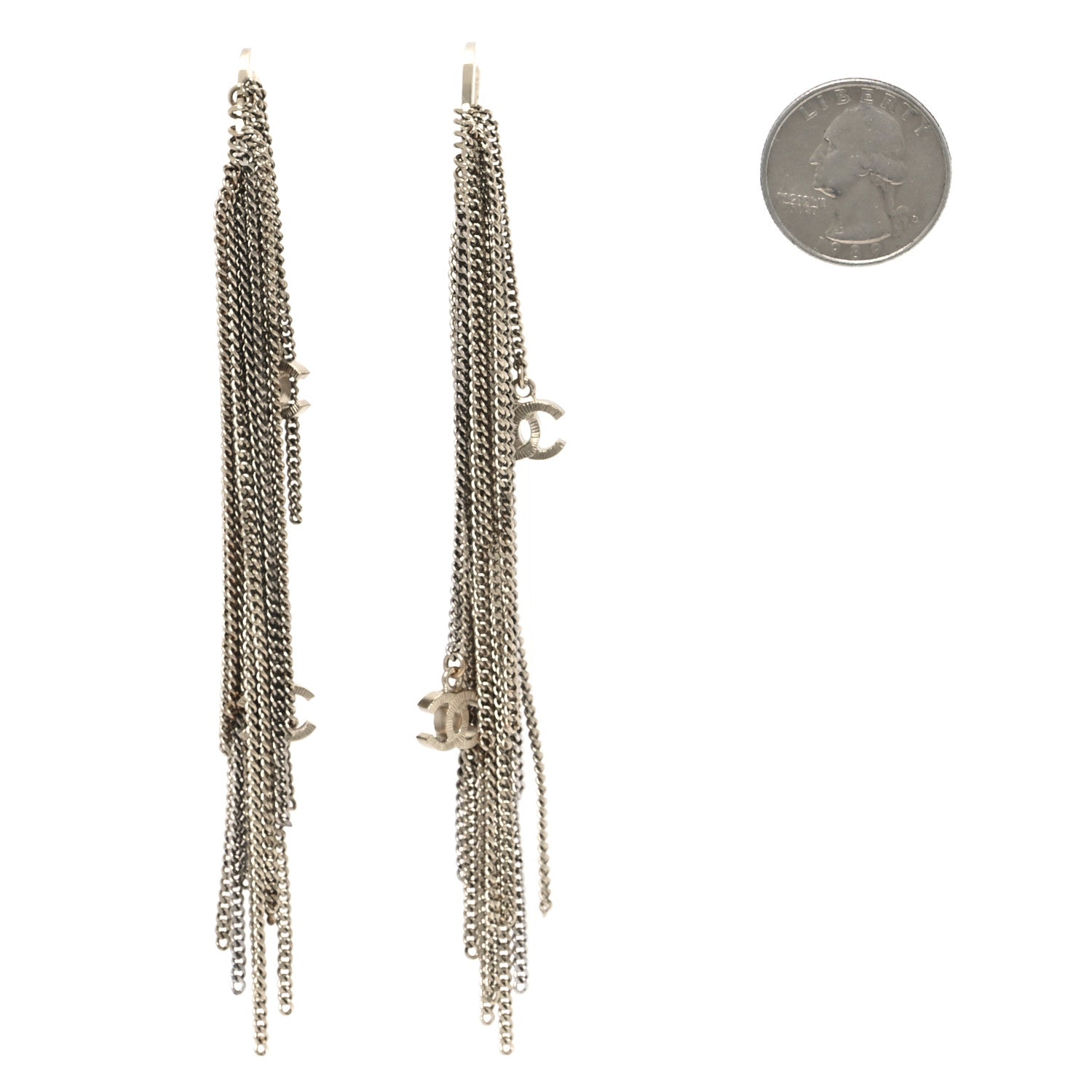 CC Chain Fringe Hoop Earrings Gold