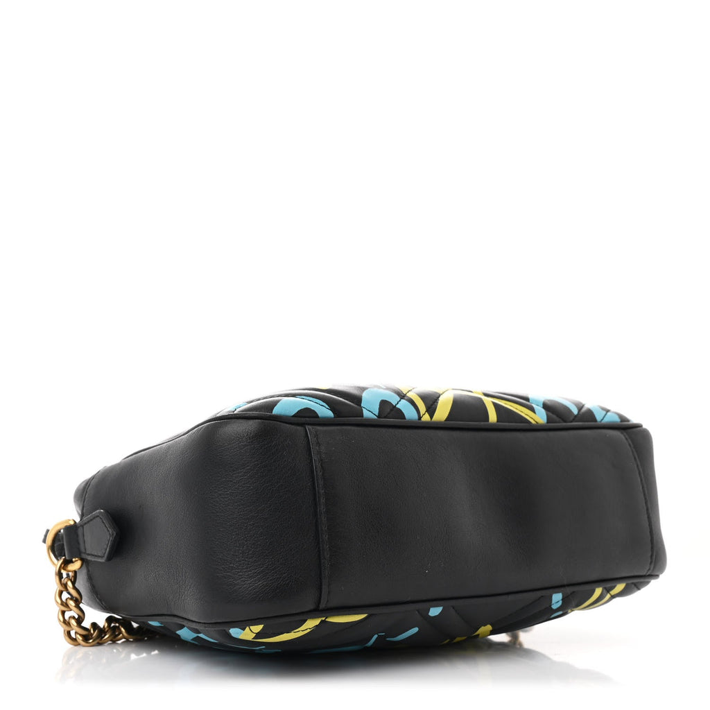 Calfskin Matelasse GucciGhost Medium GG Marmont Chain Shoulder Bag Black New Acquamarine