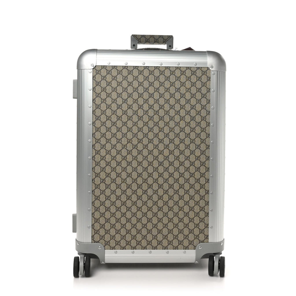 GG Supreme Monogram Aluminium Porter Medium Trolley Suitcase Beige Ebony Silver