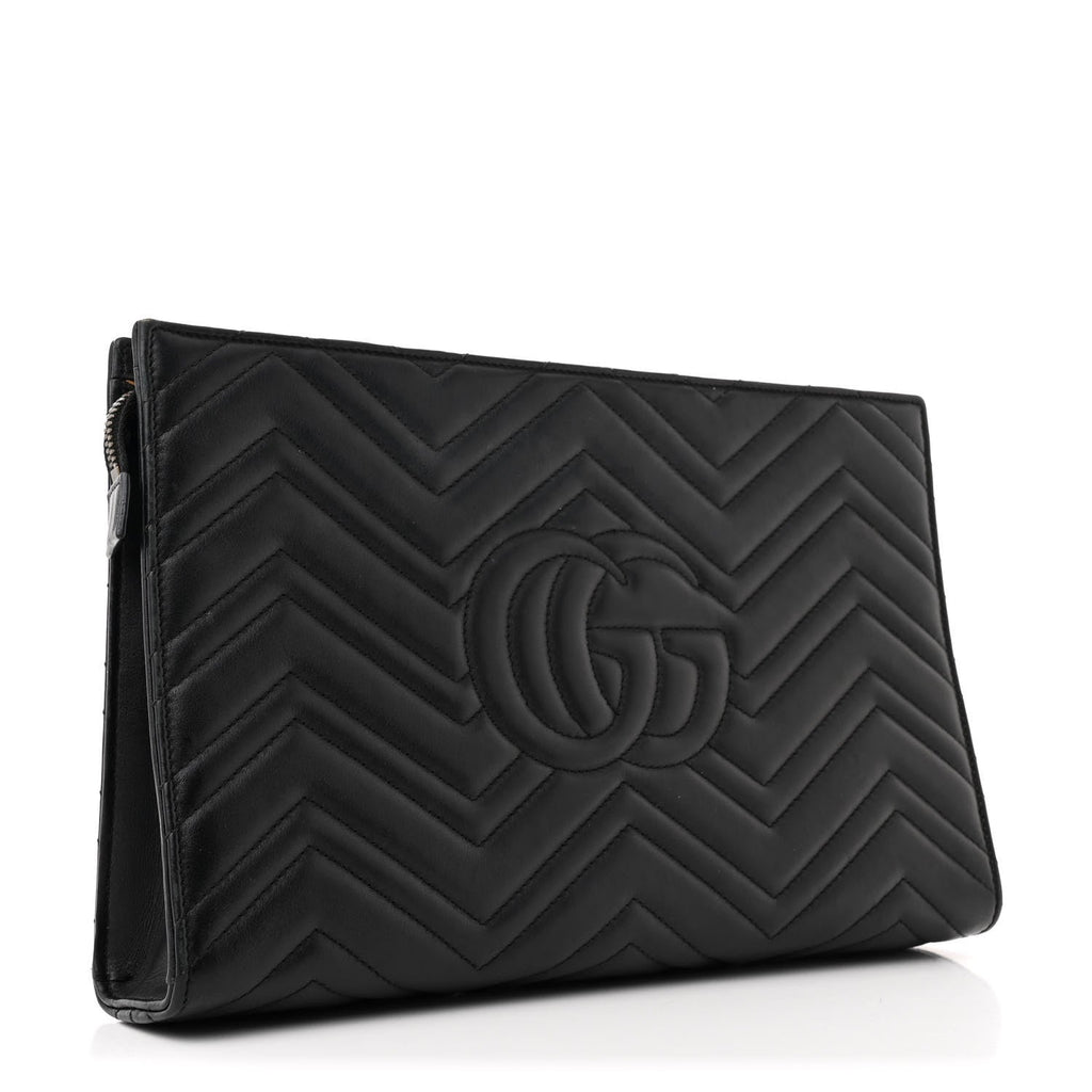 Calfskin Matelasse Chevron Heart GG Marmont Clutch Black