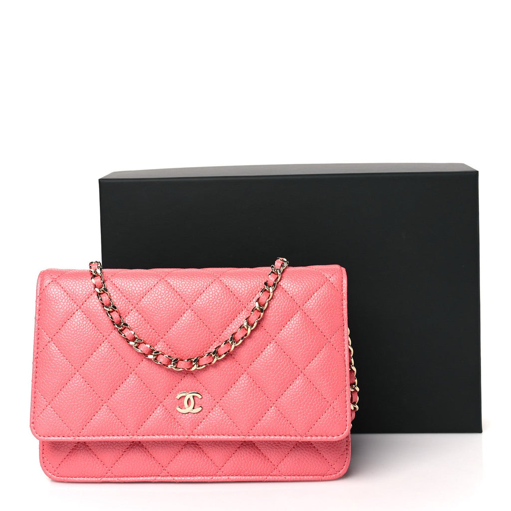 Caviar Quilted Wallet on Chain WOC Pink