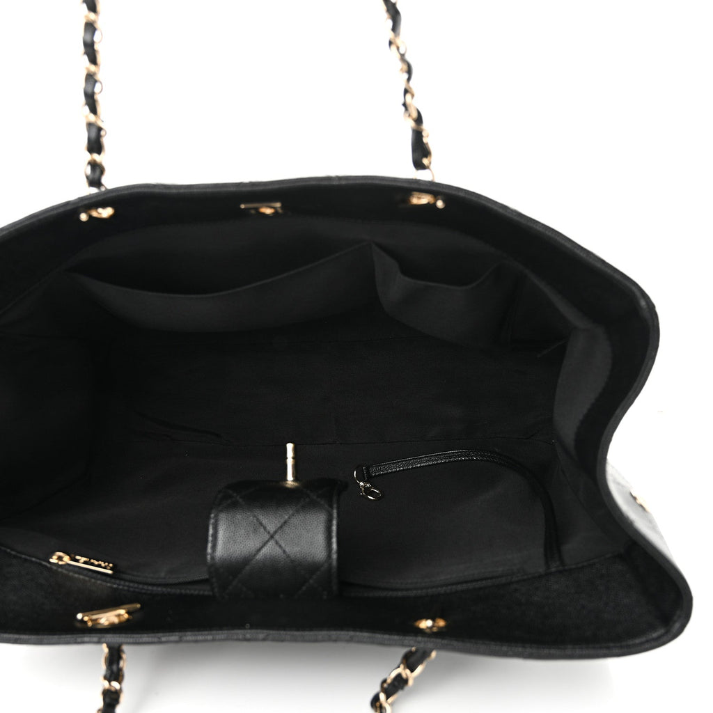Caviar Quilted Large Shopping Tote Black