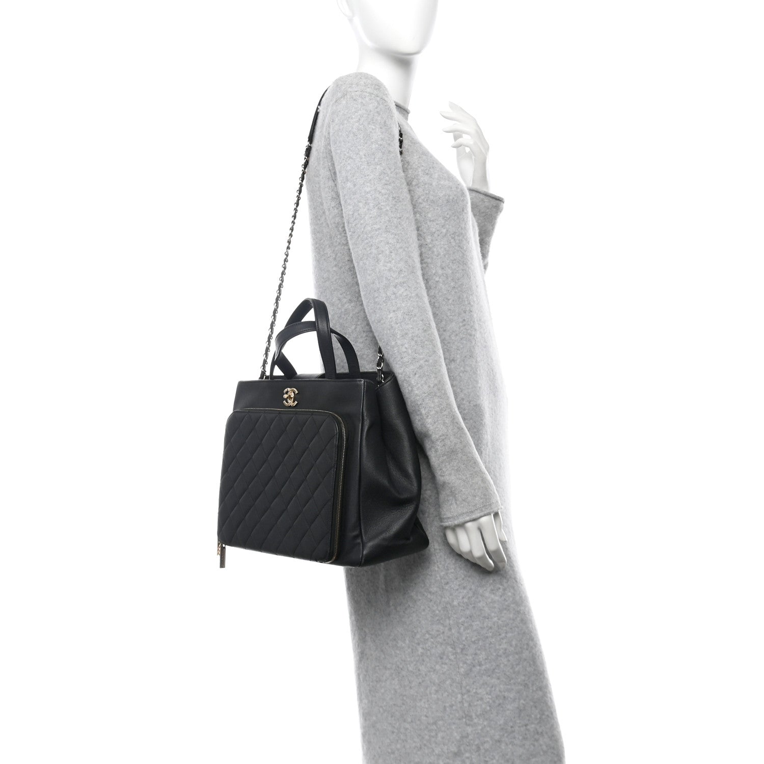 Caviar Quilted Large Business Affinity Shopping Bag Black