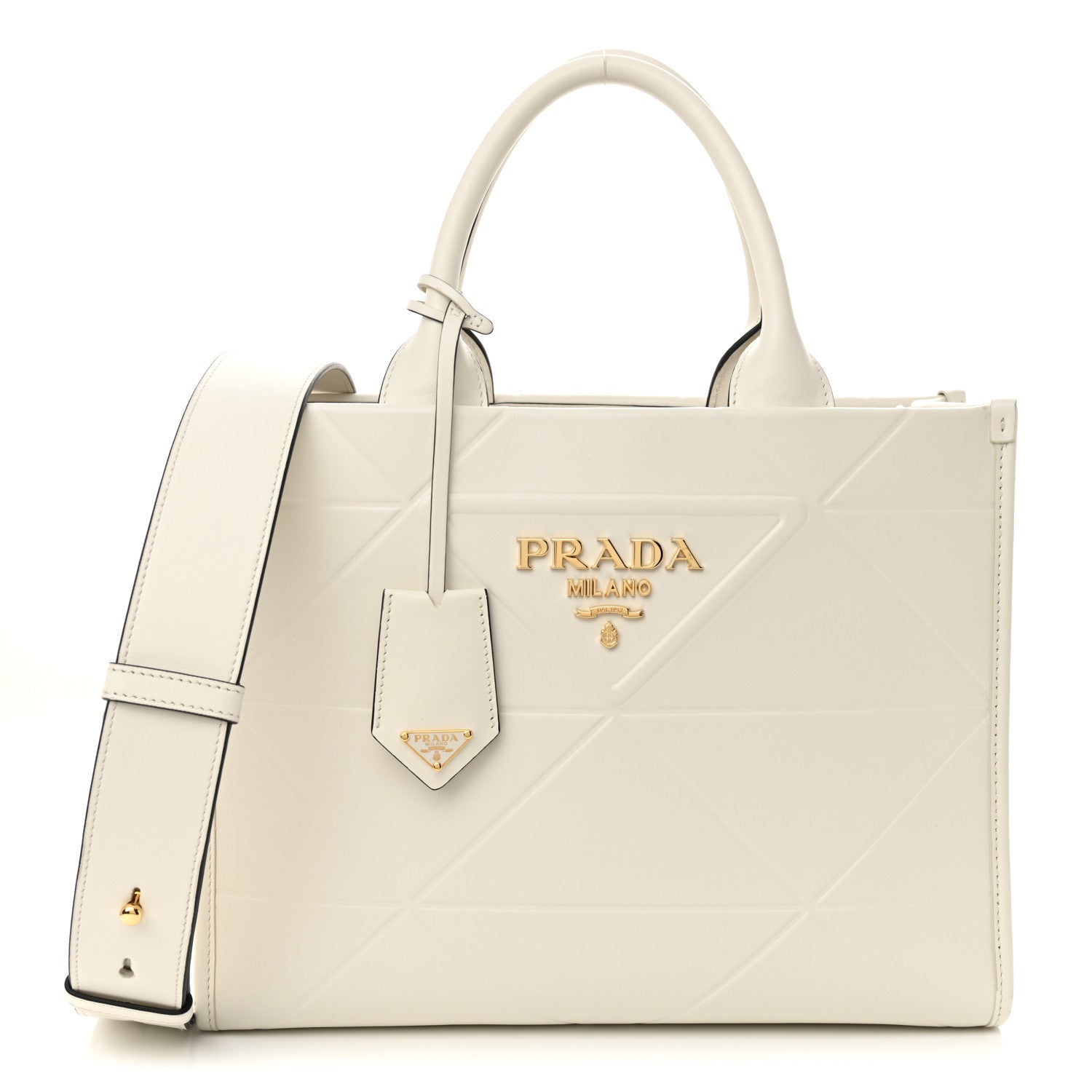 Soft Calfskin Triangolo Symbole Embossed Small White