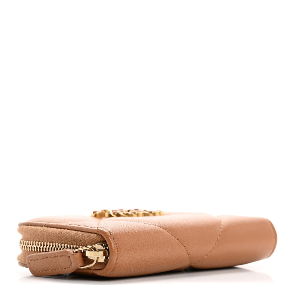 Lambskin Quilted Chanel 19 Zip Around Coin Purse Wallet Brown