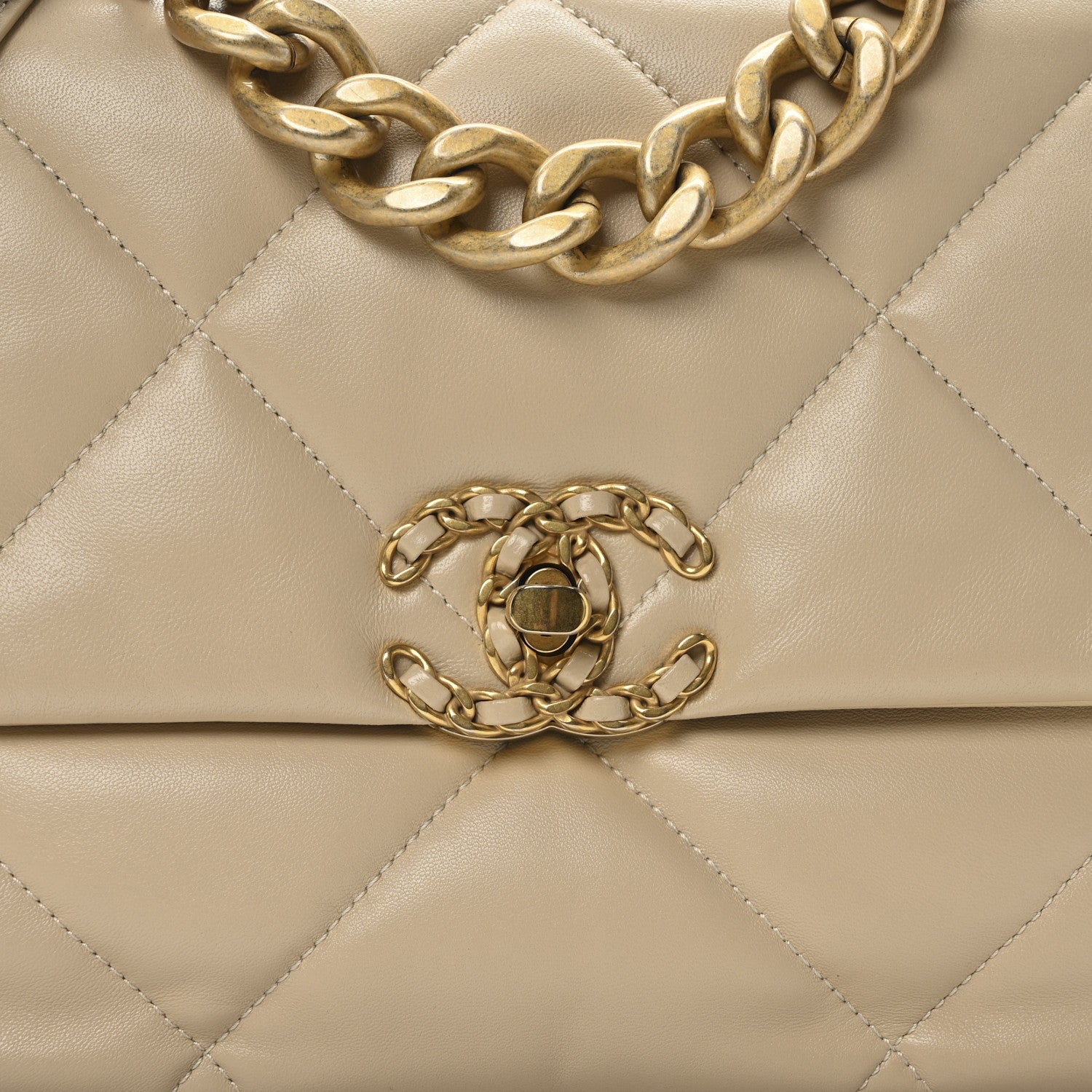 Lambskin Quilted Large Chanel 19 Flap Beige