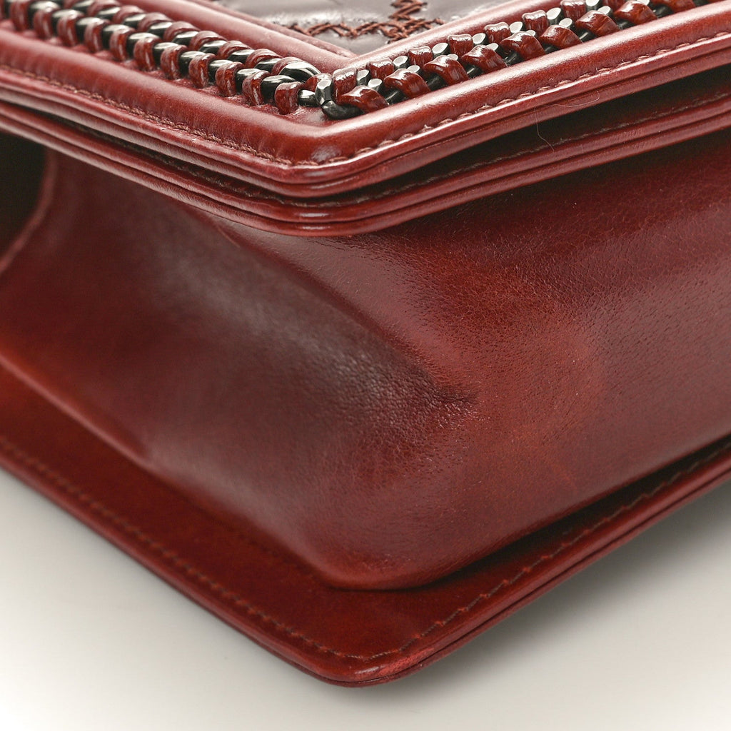 Goatskin Quilted Medium Boy Handle Flap Burgundy