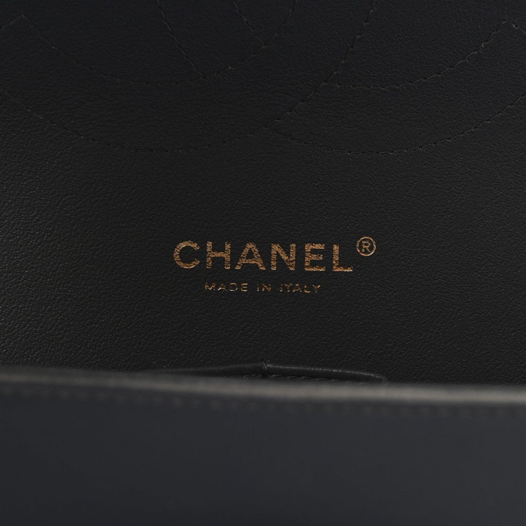 Lambskin Quilted Jumbo Double Flap Dark Grey