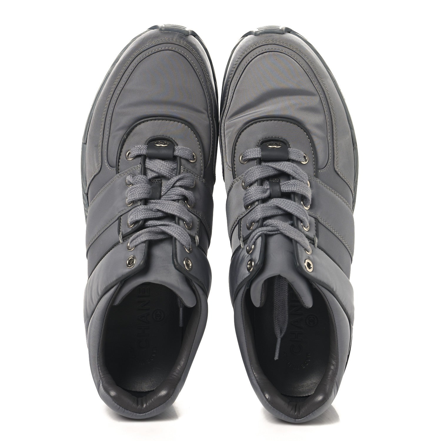 Calfskin Nylon Womens CC Sneakers 41.5 Grey