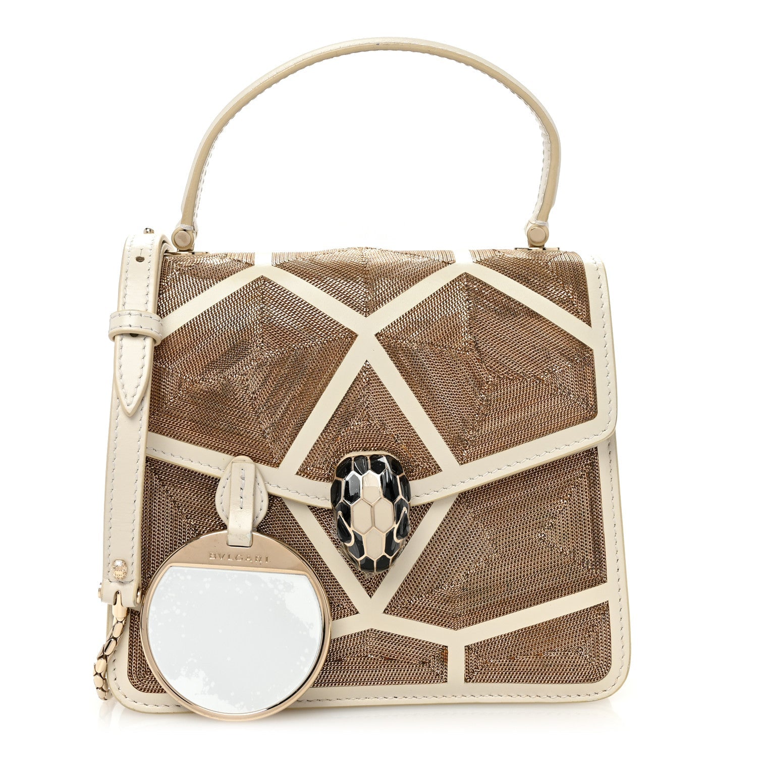 Calfskin Million Chain Motif Serpenti Forever Top Handle White