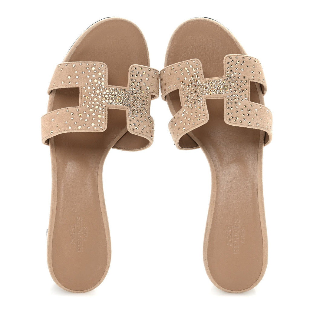 Suede Goatskin Crystal Oasis Sandals 36 Rose Nude
