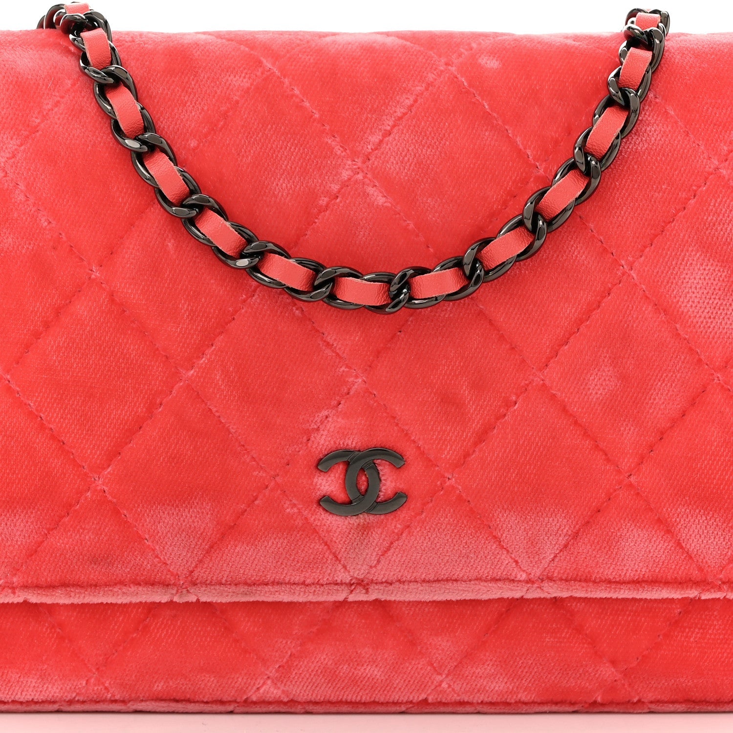 Velvet Quilted Wallet On Chain WOC Coral