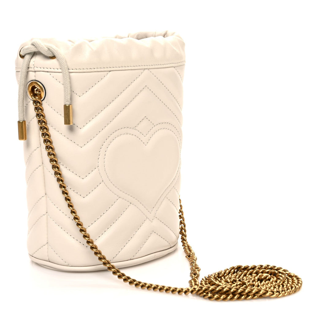 Calfskin Matelasse Mini GG Marmont 2.0 Bucket Bag White