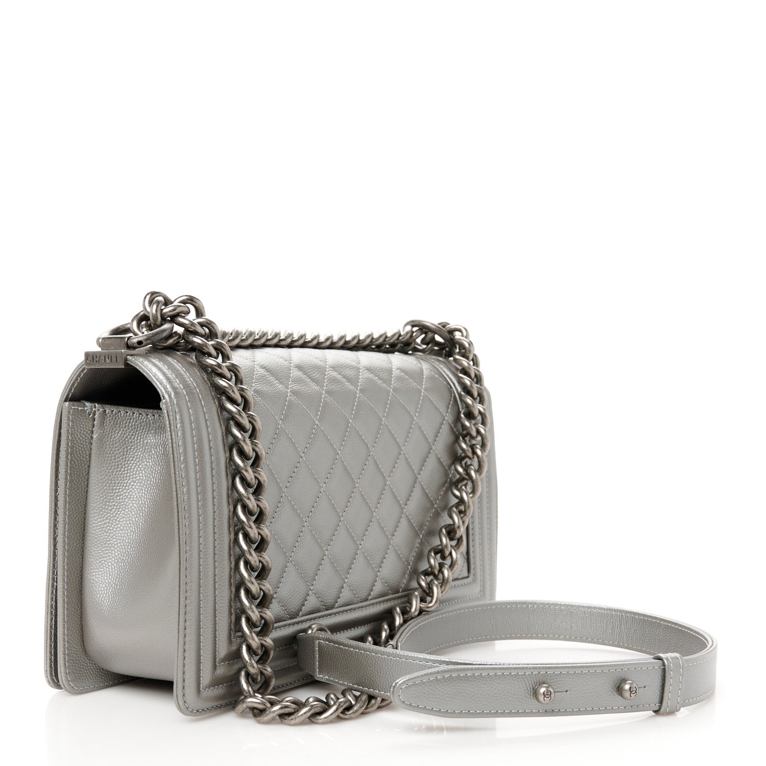 Metallic Caviar Quilted Medium Boy Flap Silver
